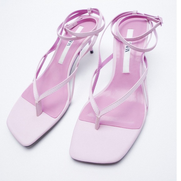 ZARA Heeled Leather Square Toe Sandals Mauve - Picture 3 of 8